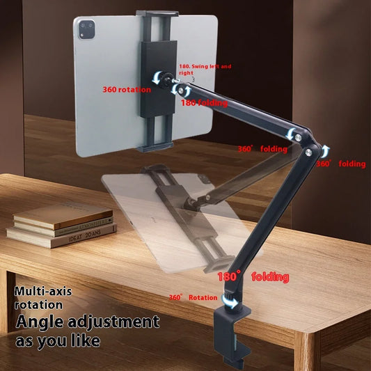 Tablet Holder Desk Stand with 360 Adjustable Foldable Metal Arm Tablet Bracket for Phone Tablet E-Book or Other 5~17In Devices